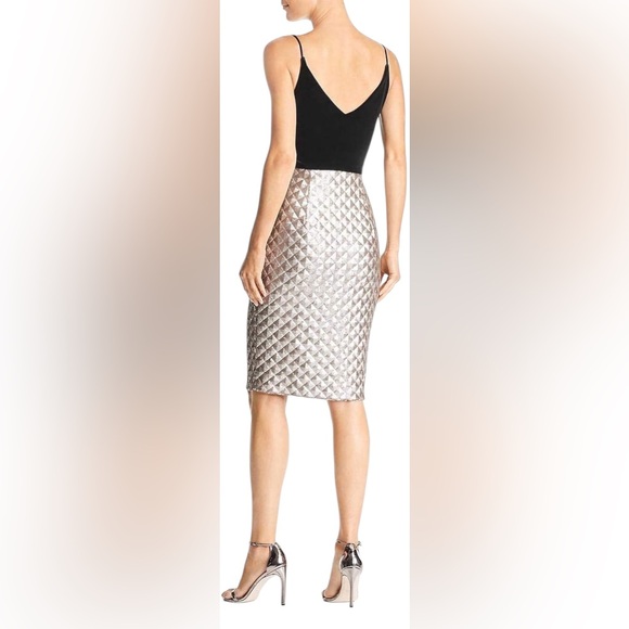 NWT Black Halo Womens Black Velvet Pewter Sequin Sheath Midi Dress Size 12 Love - Picture 6 of 15